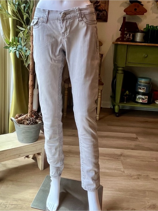 True Religion Denim - True Religion Women's Skinny Jeans Light Grey Rhinestone Buttons Made in USA 30